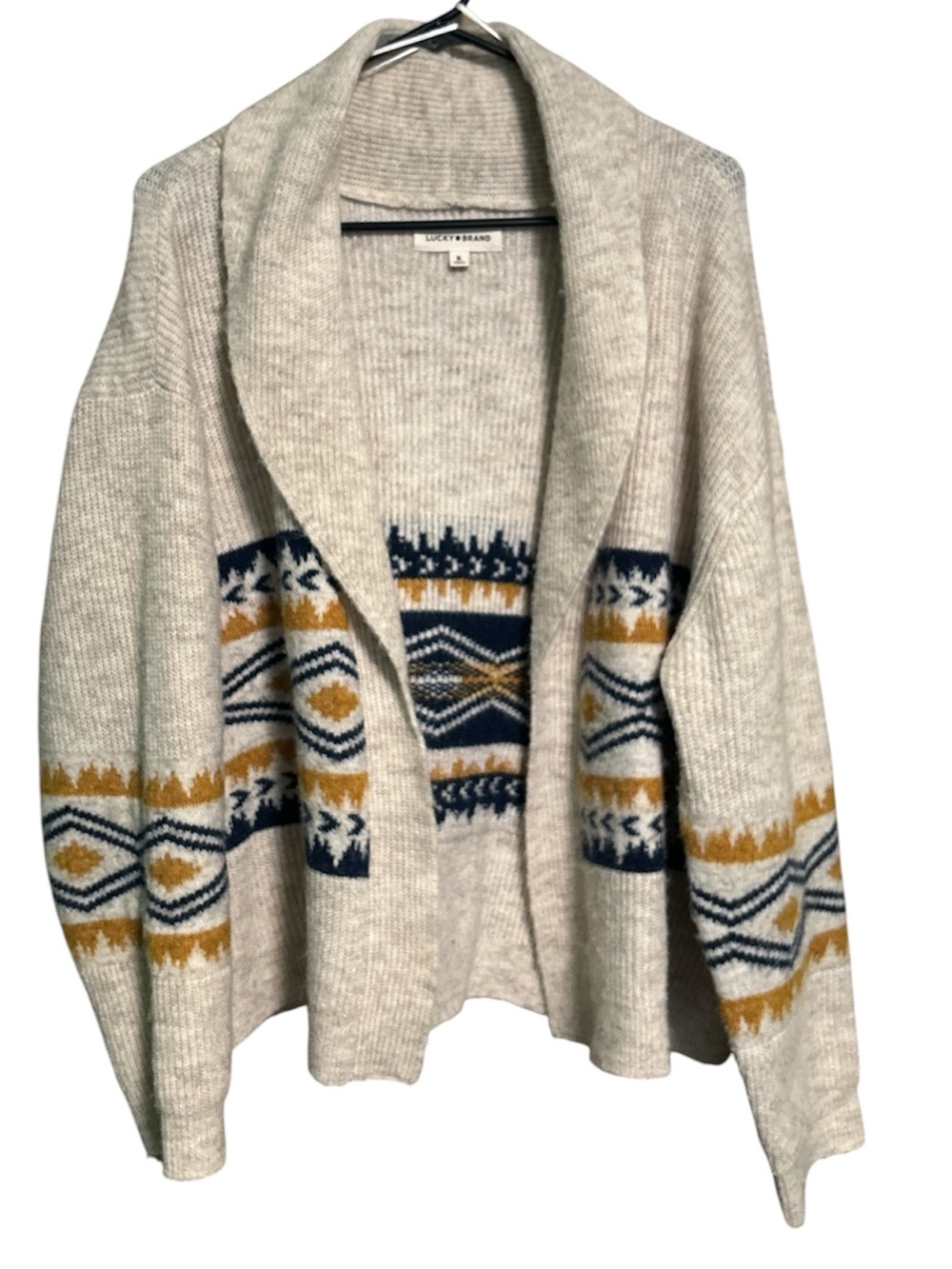 Lucky Brand Geometric Tribal Pattern Open Front Cardigan Sweater